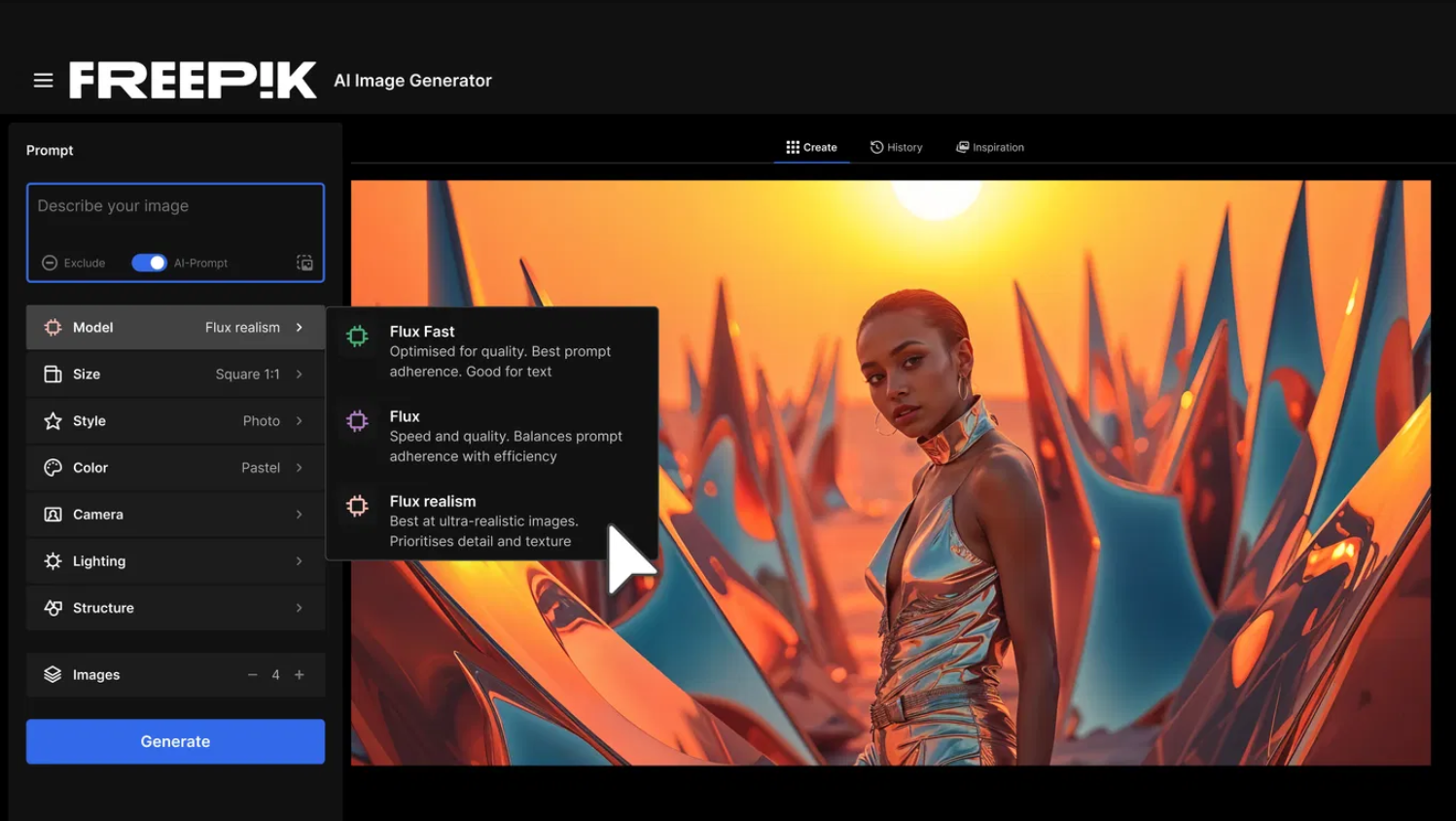 Freepik AI Image Generator kullanım örneği ve arayüz görüntüsü