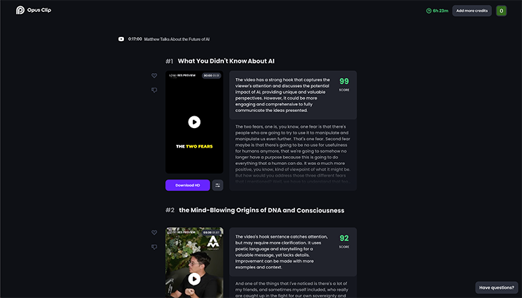 Opus Clip kullanım örneği ve arayüz görüntüsü