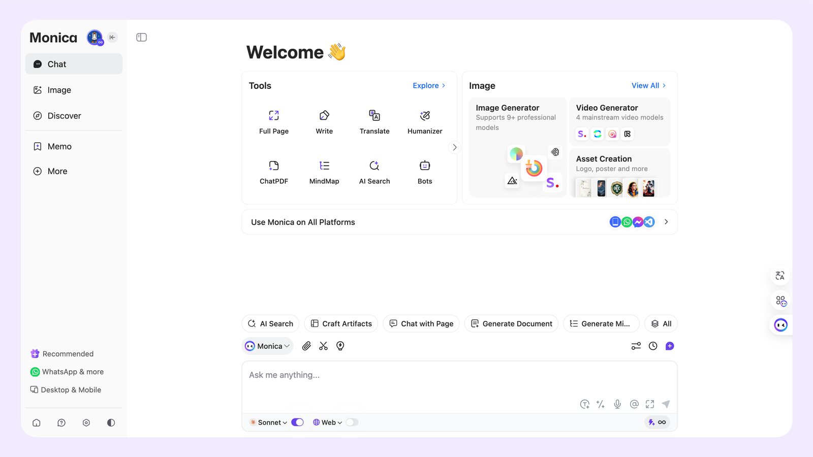 Monica kullanım örneği ve arayüz görüntüsü