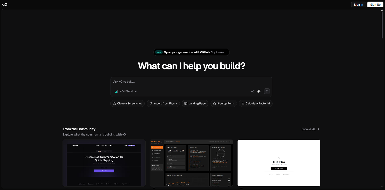 v0.dev kullanım örneği ve arayüz görüntüsü