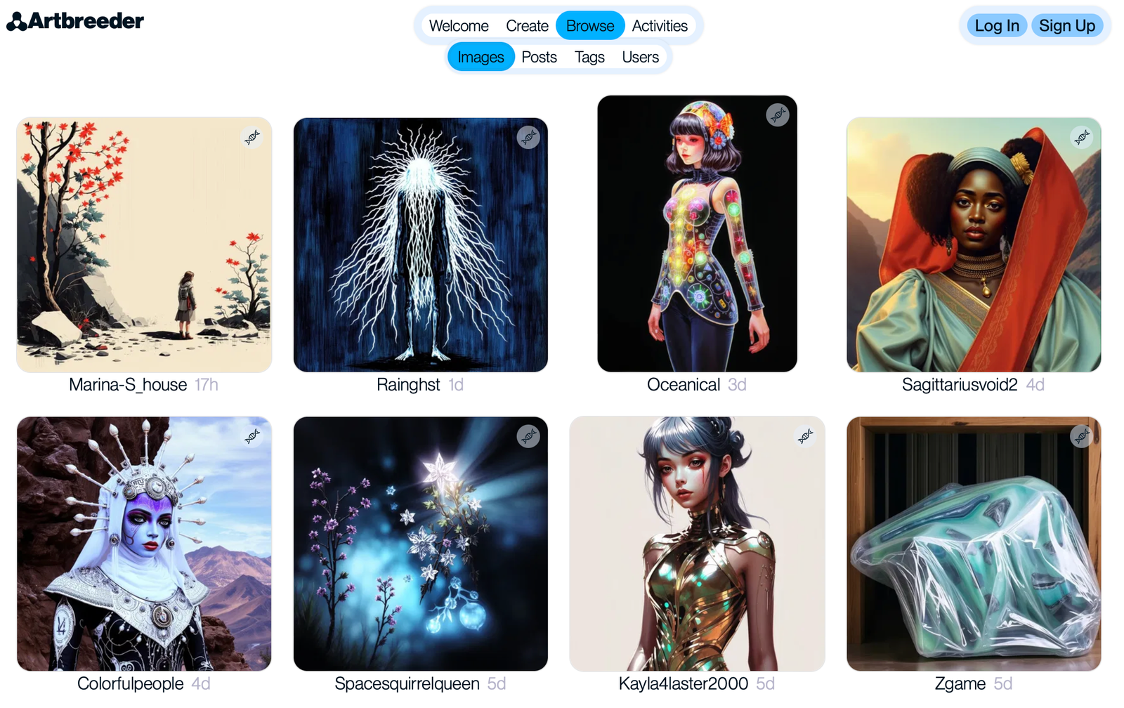 Artbreeder kullanım örneği ve arayüz görüntüsü