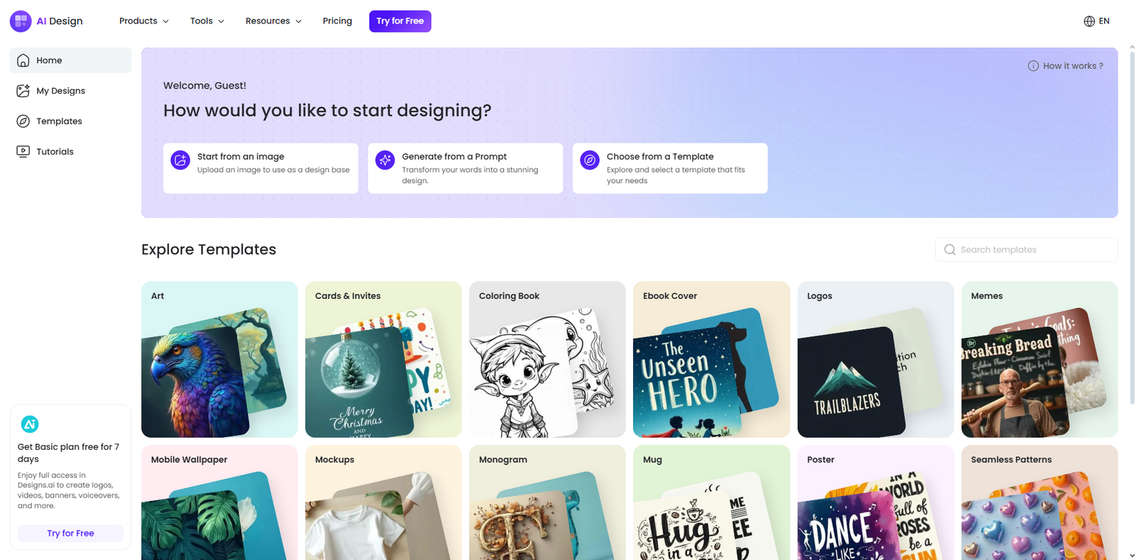 Designs.ai kullanım örneği ve arayüz görüntüsü