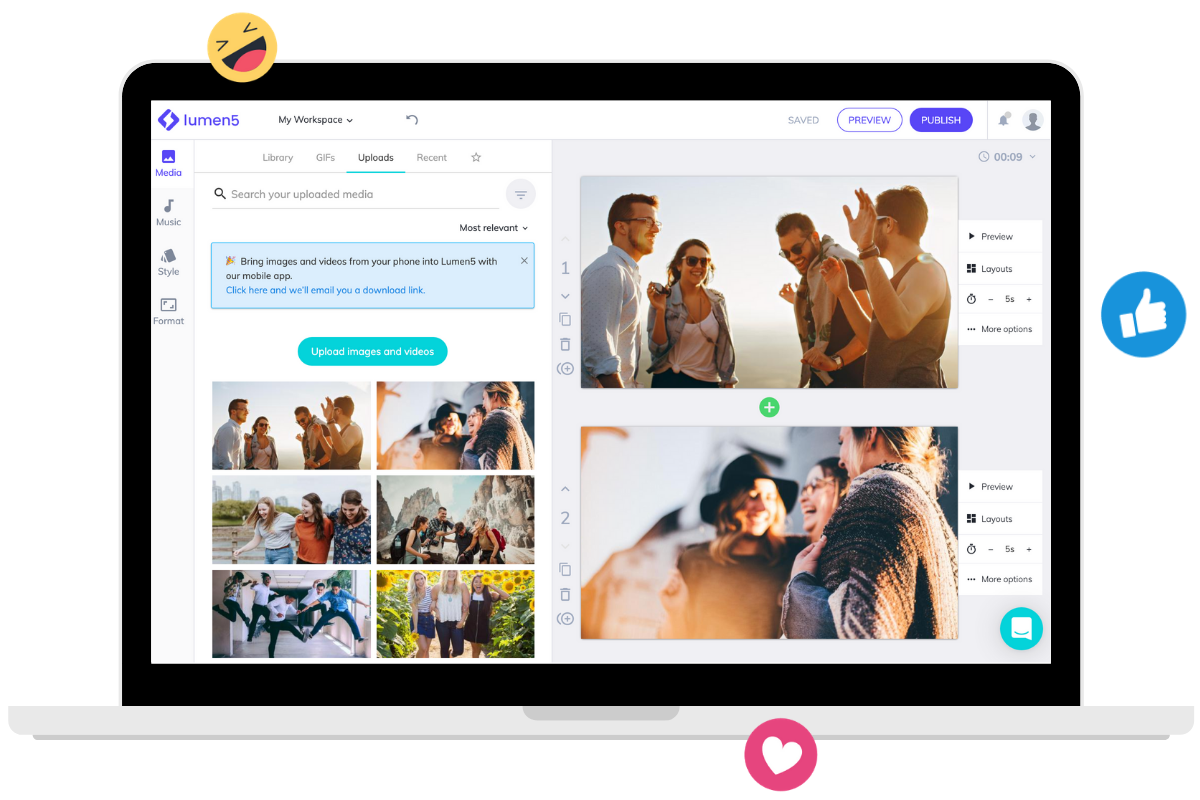 Lumen5 kullanım örneği ve arayüz görüntüsü