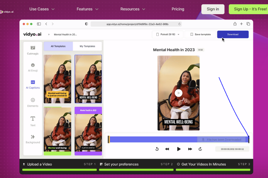 Vidyo.ai kullanım örneği ve arayüz görüntüsü