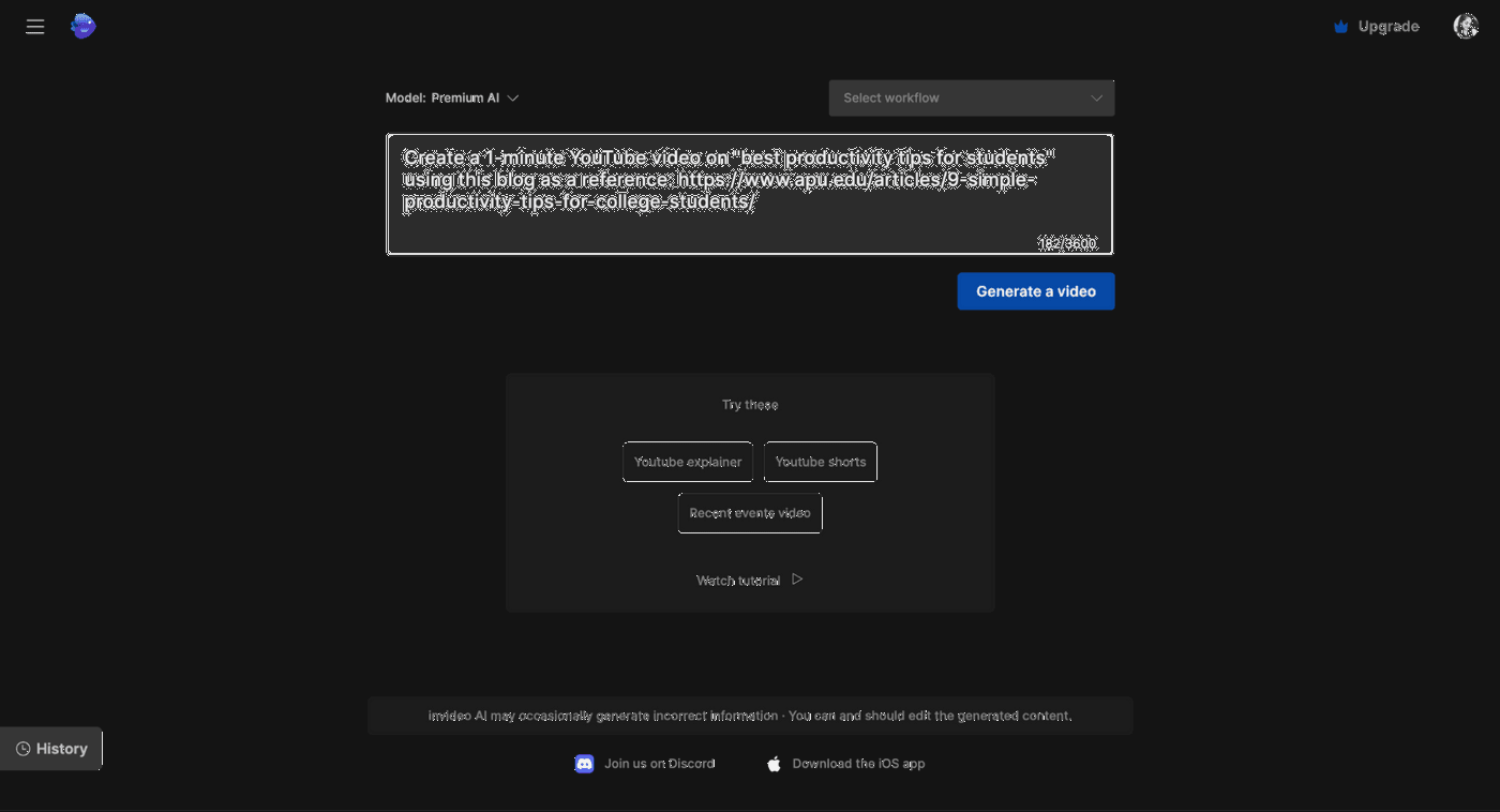 Invideo AI kullanım örneği ve arayüz görüntüsü