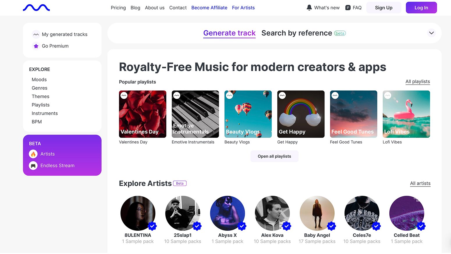 Mubert kullanım örneği ve arayüz görüntüsü