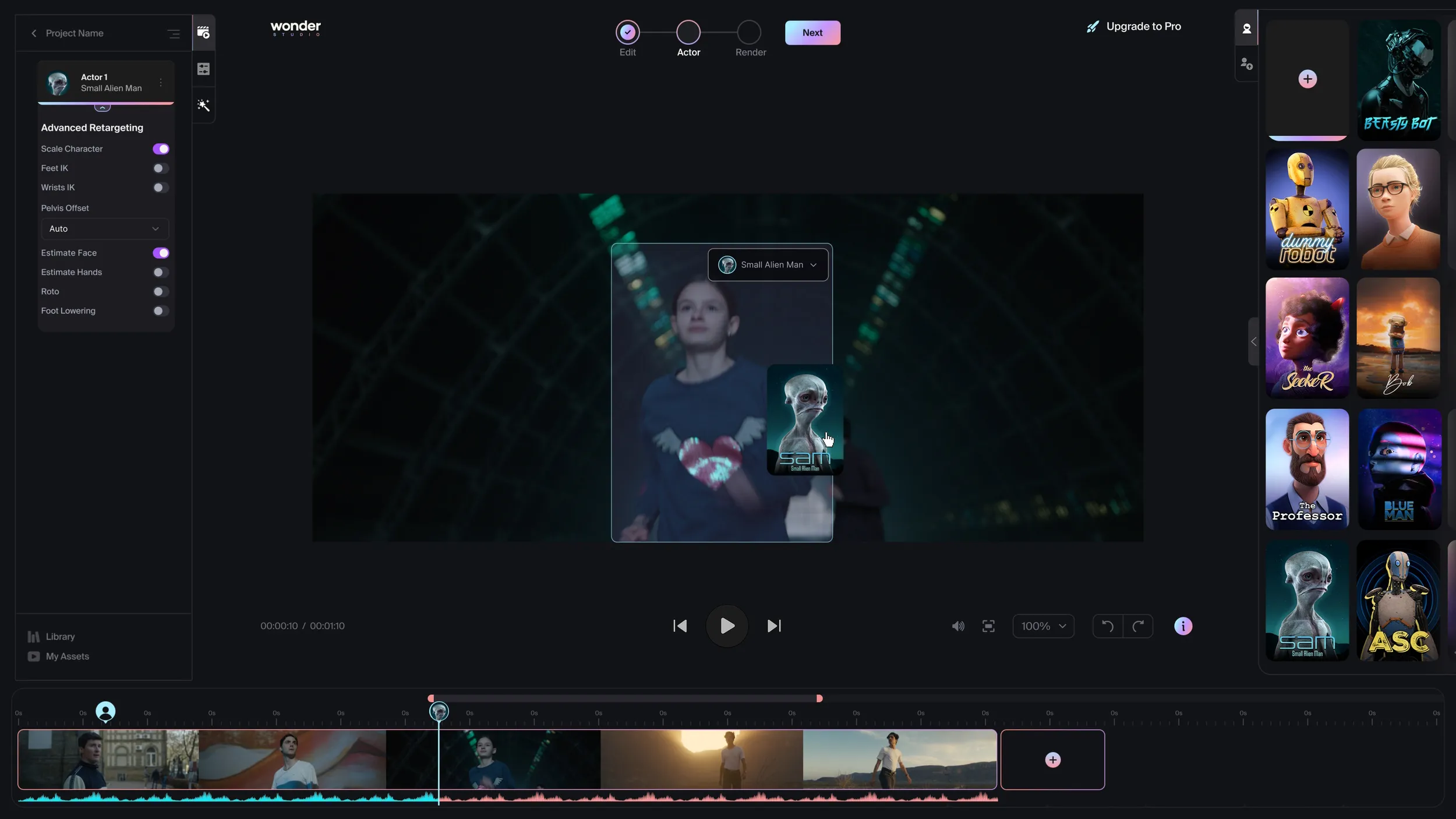 Wonder Dynamics kullanım örneği ve arayüz görüntüsü