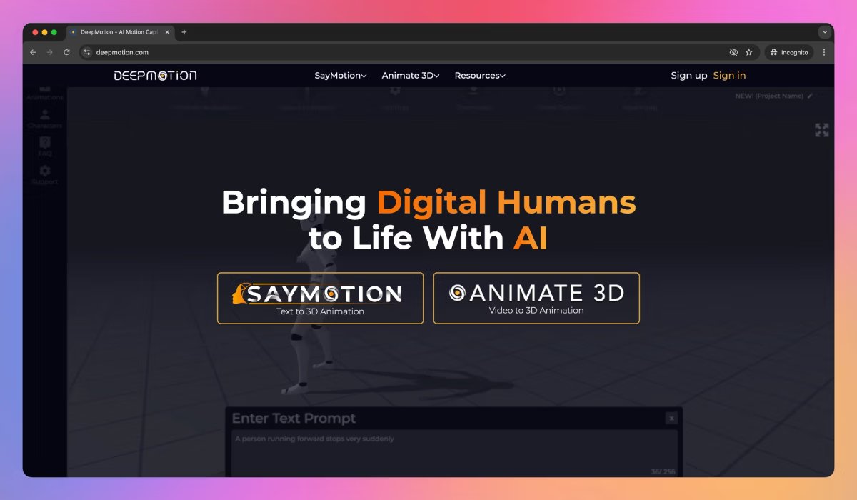 DeepMotion kullanım örneği ve arayüz görüntüsü