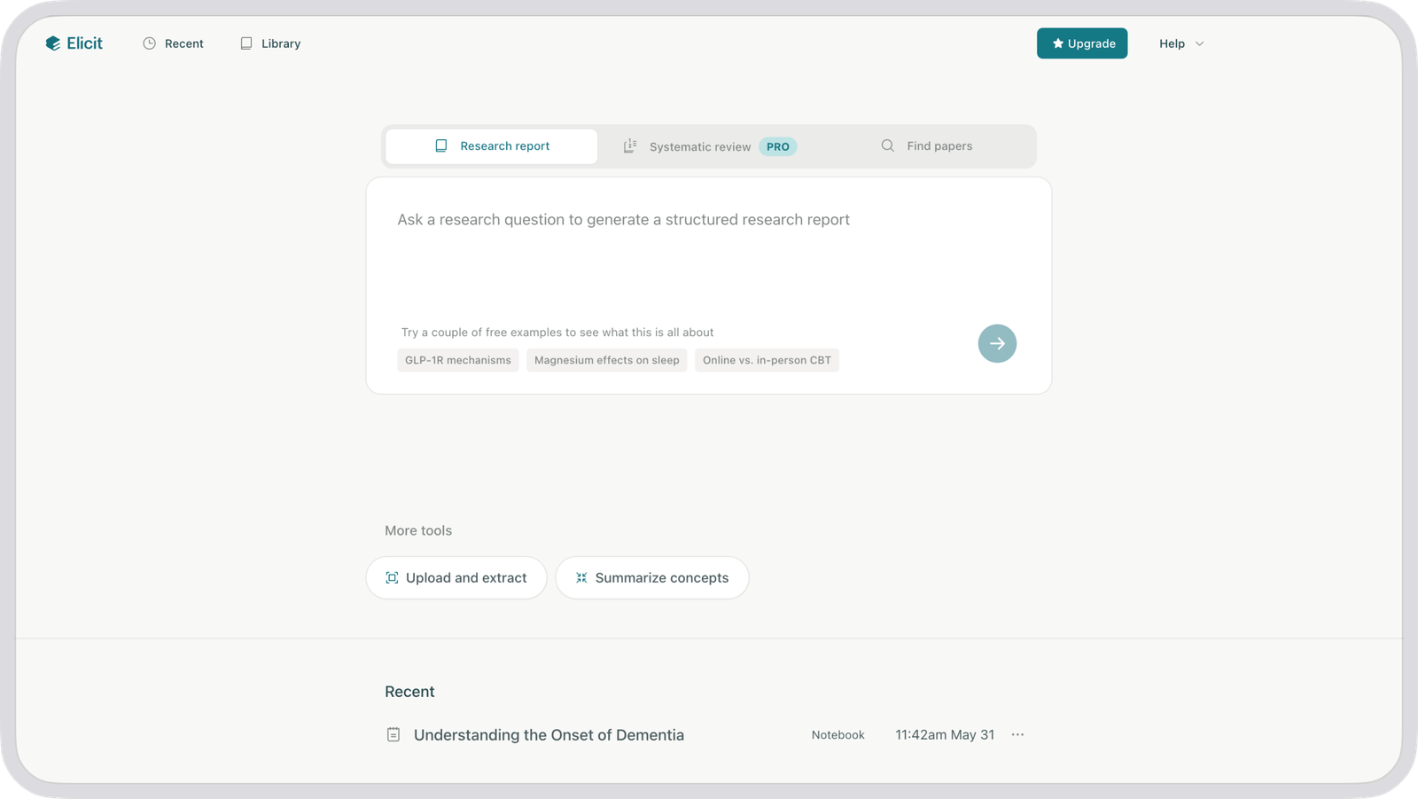 Elicit kullanım örneği ve arayüz görüntüsü